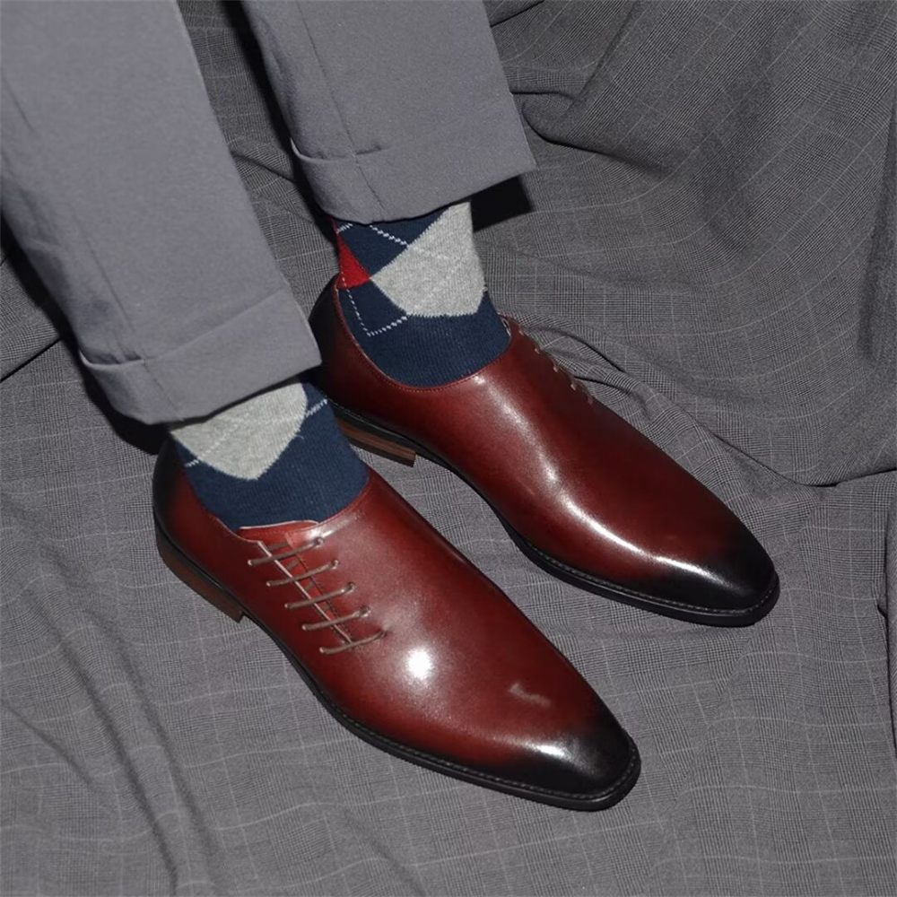 Chaussures Formelles Pour Hommes Habillées Cuir À Lacets Urban Chic - Rouge-Marron