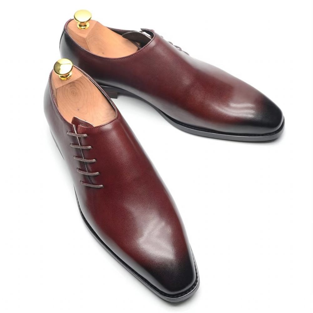 Chaussures Formelles Pour Hommes Habillées Cuir À Lacets Urban Chic - Rouge-Marron