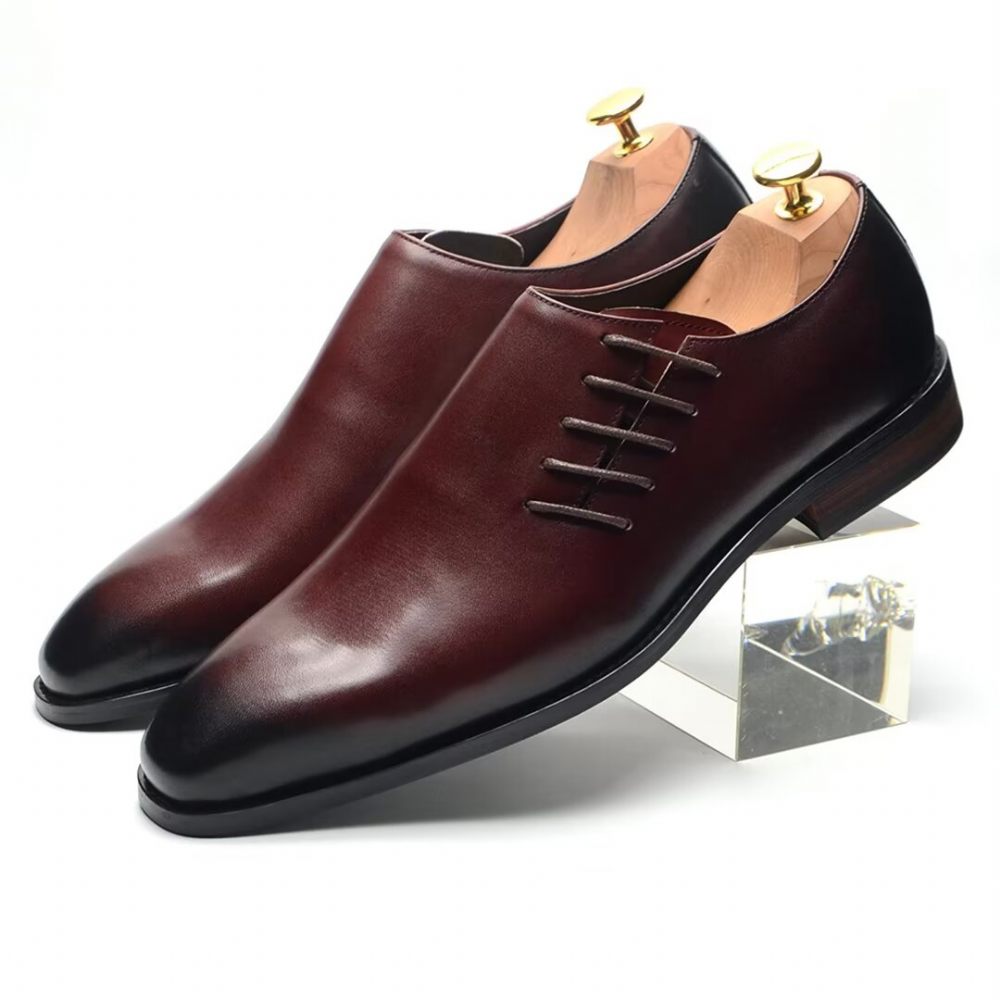 Chaussures Formelles Pour Hommes Habillées Cuir À Lacets Urban Chic - Rouge-Marron