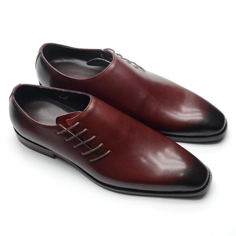 Chaussures Formelles Pour Hommes Habillées Cuir À Lacets Urban Chic - Rouge-Marron