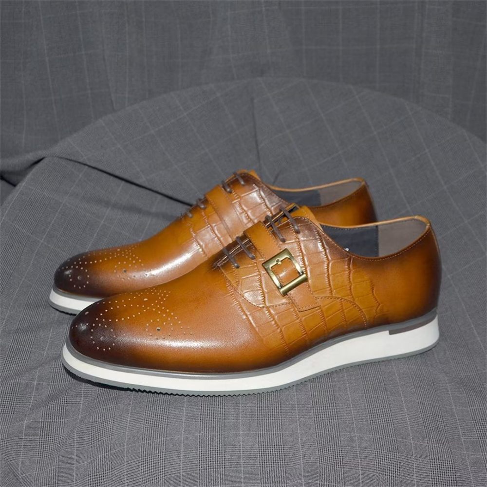 Chaussures Formelles Pour Hommes Habillées Cuir Modernistes À Enfiler - Brun