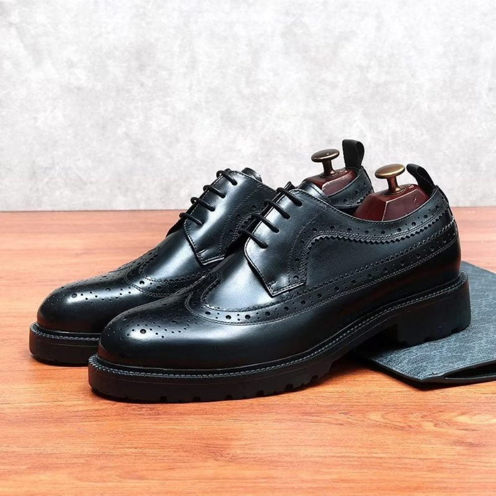 Chaussures Formelles Pour Hommes Habillées Cuir Vache Exquises - Noir