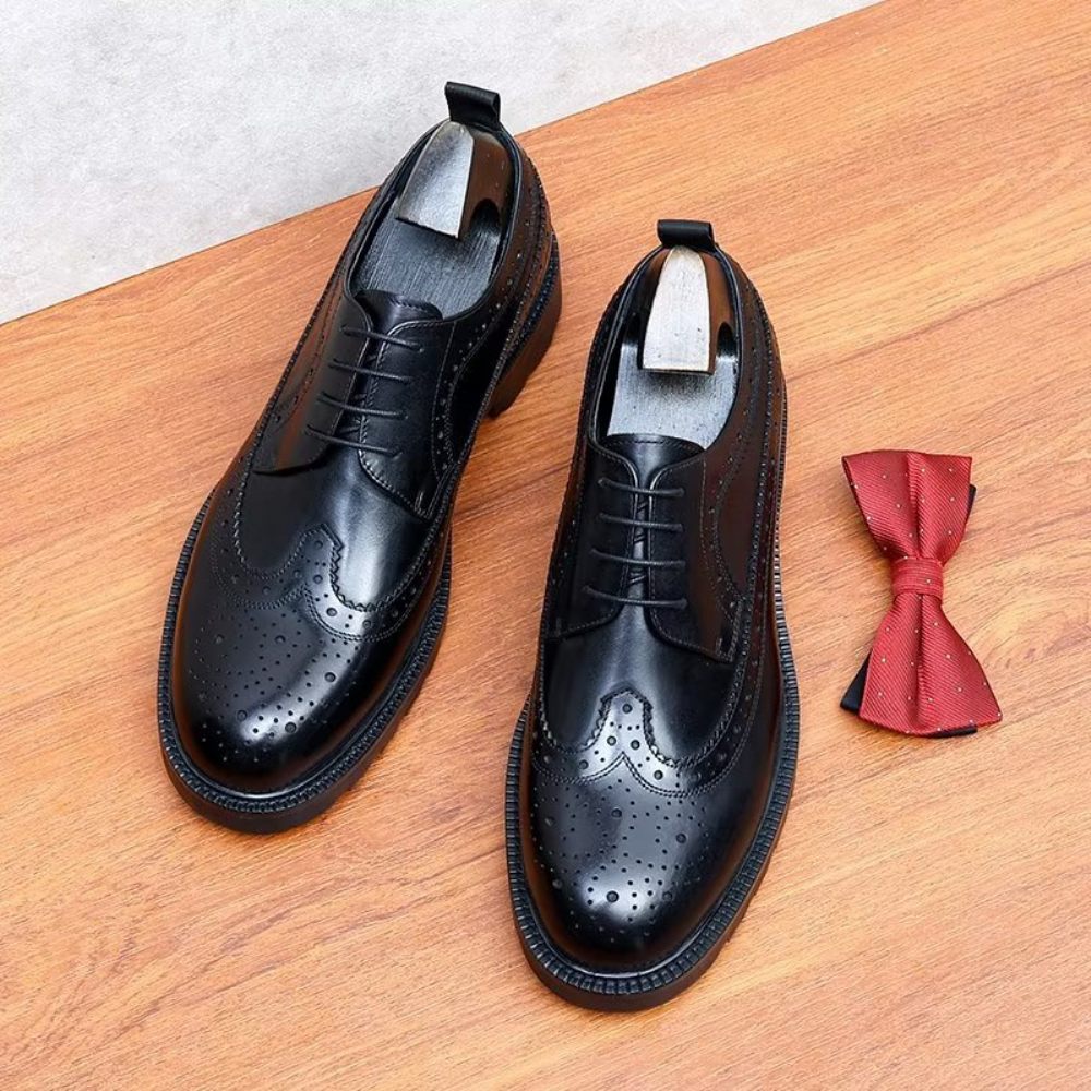 Chaussures Formelles Pour Hommes Habillées Cuir Vache Exquises - Noir