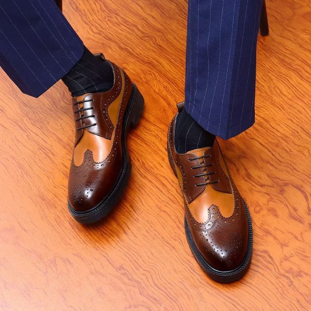 Chaussures Formelles Pour Hommes Habillées Cuir Vache Exquises - Café