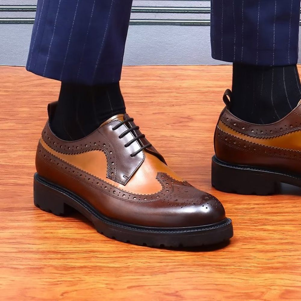 Chaussures Formelles Pour Hommes Habillées Cuir Vache Exquises - Café