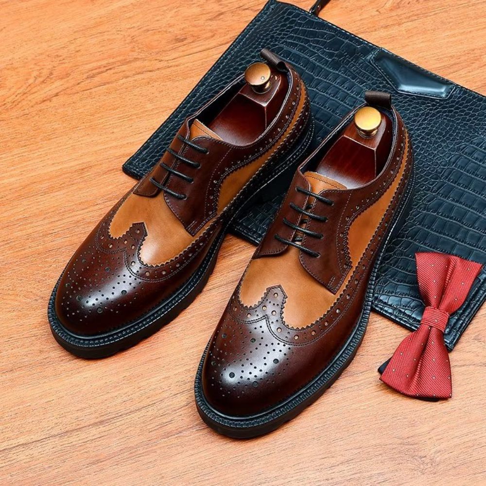 Chaussures Formelles Pour Hommes Habillées Cuir Vache Exquises - Café