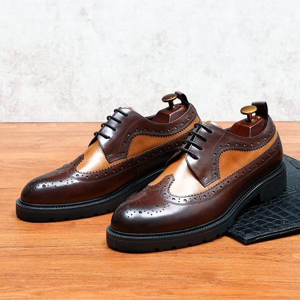 Chaussures Formelles Pour Hommes Habillées Cuir Vache Exquises - Café