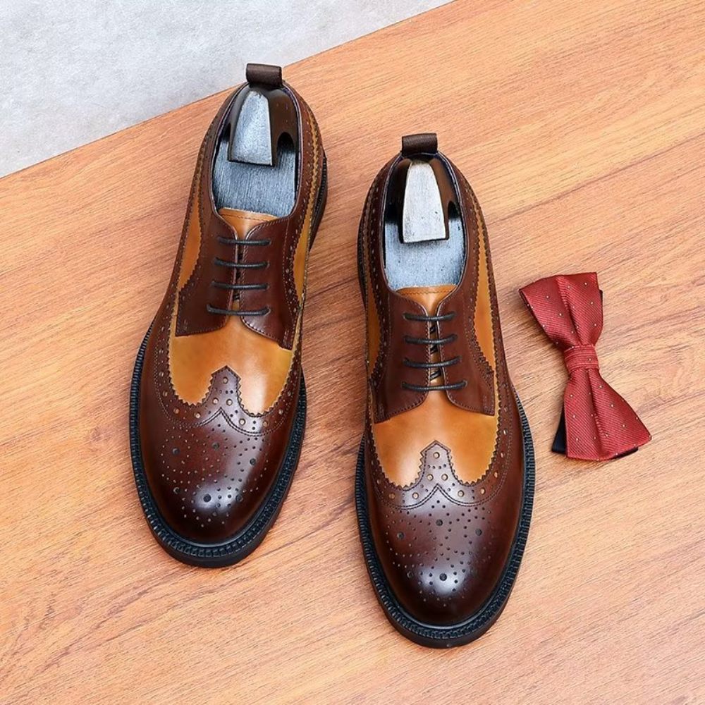 Chaussures Formelles Pour Hommes Habillées Cuir Vache Exquises - Café