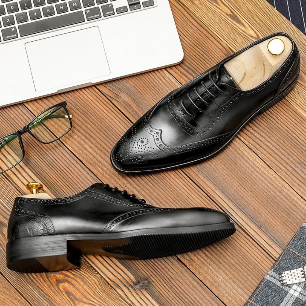 Chaussures Formelles Pour Hommes Habillées Dentelle À Motif Exotique - Noir