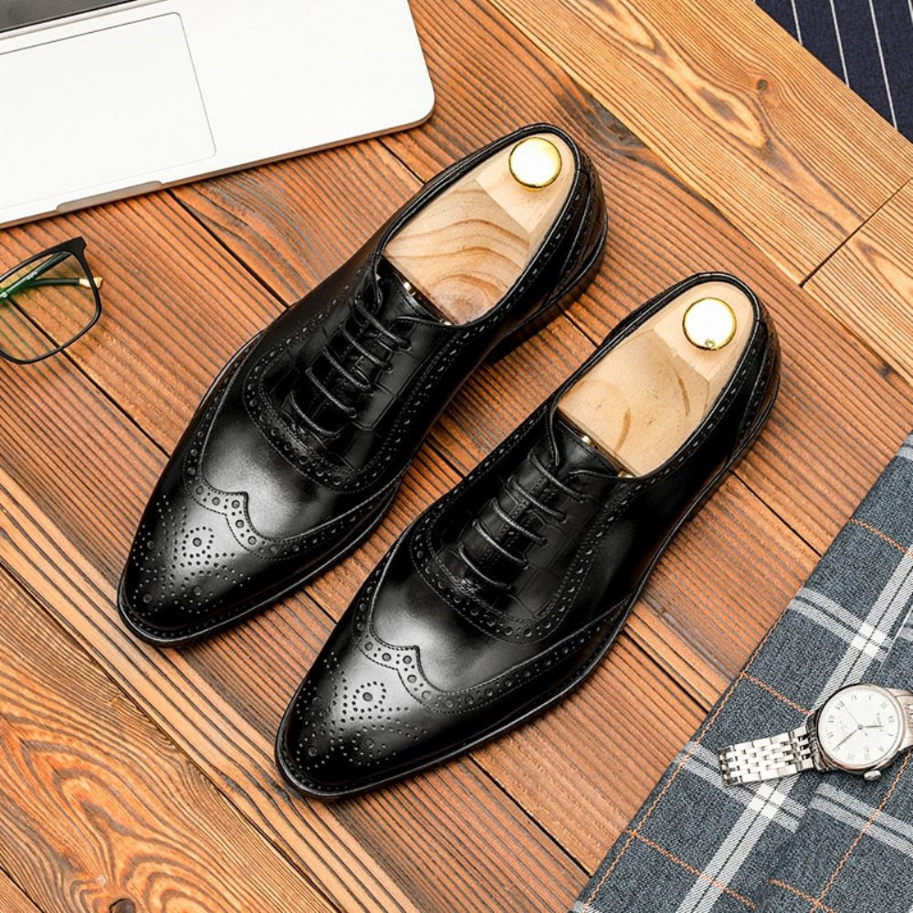 Chaussures Formelles Pour Hommes Habillées Dentelle À Motif Exotique - Noir