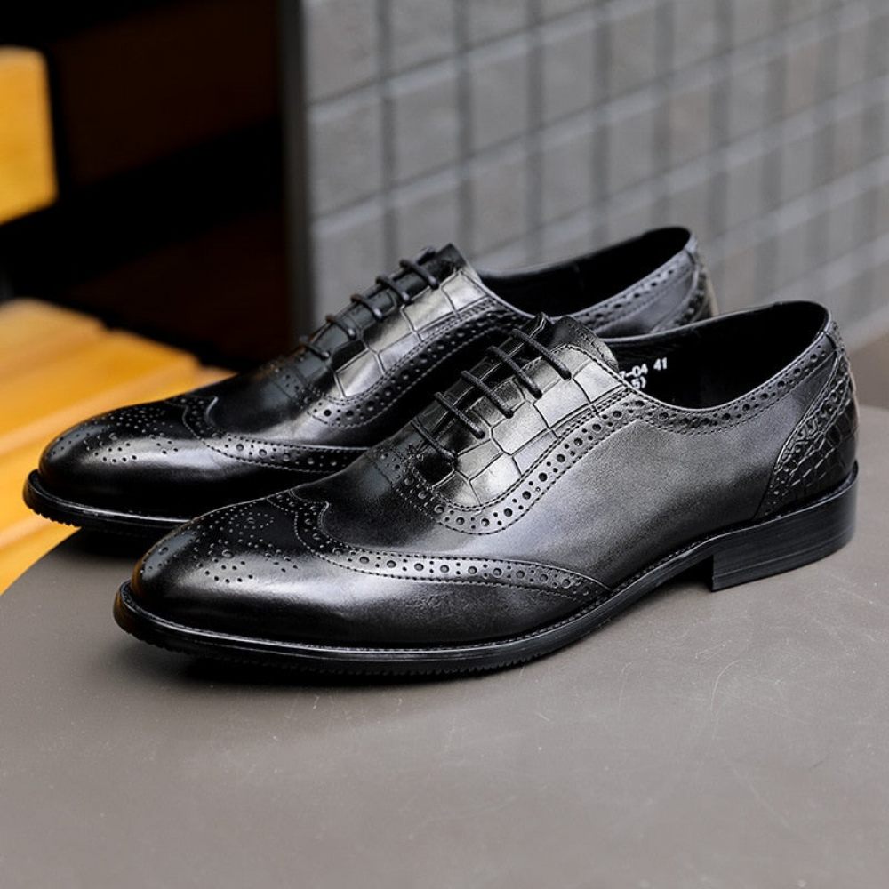 Chaussures Formelles Pour Hommes Habillées Dentelle À Motif Exotique - Noir