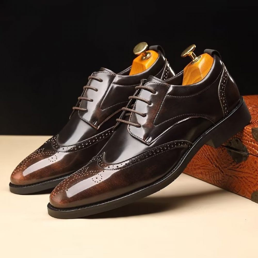 Chaussures Formelles Pour Hommes Habillées Derby À Bout Pointu - Café