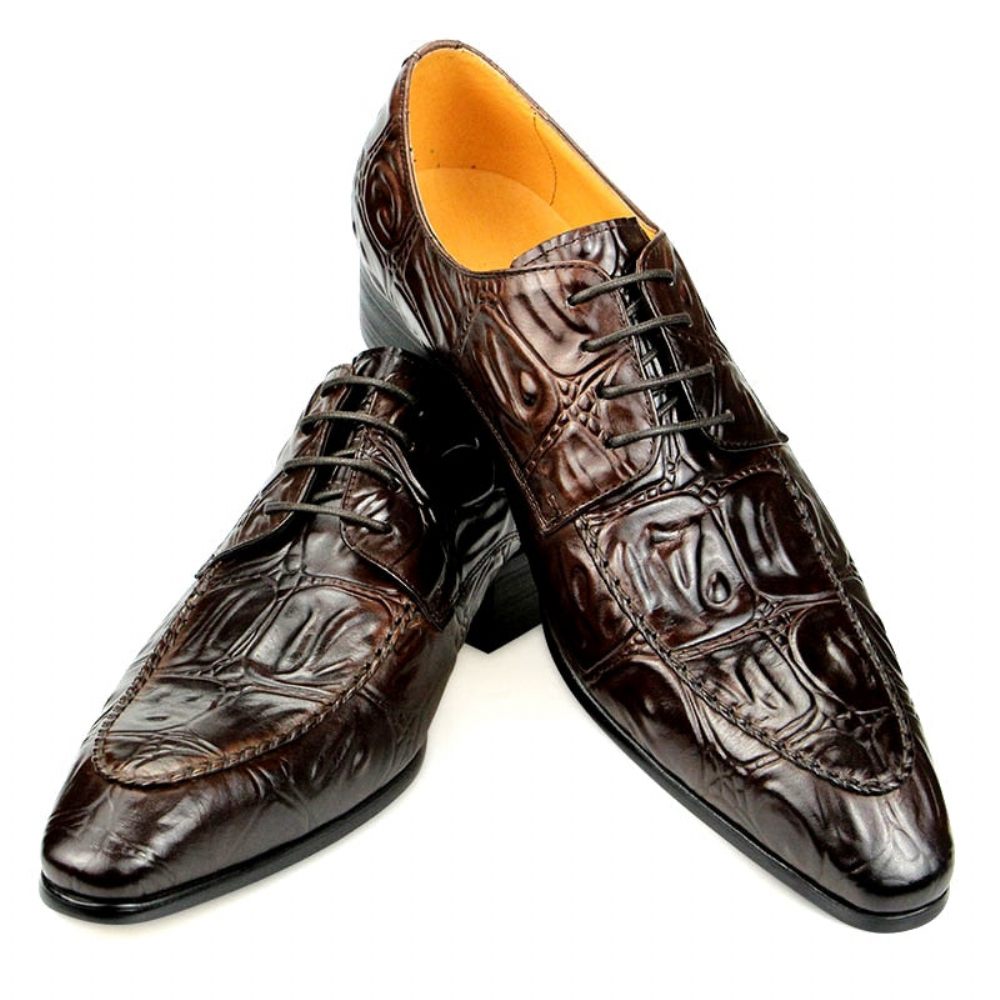 Chaussures Formelles Pour Hommes Habillées Derby À Bout Pointu Luxe Opulent - Café