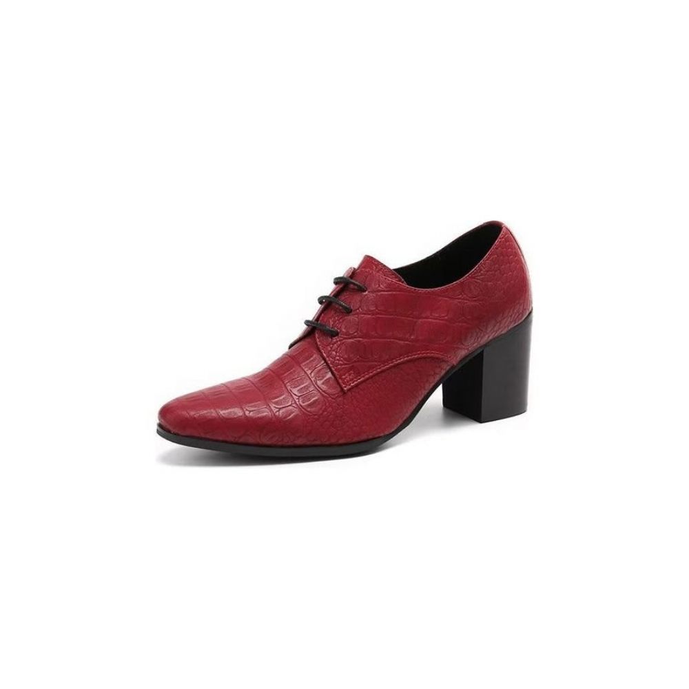 Chaussures Formelles Pour Hommes Habillées Derby Cuir Gaufré Croco Exquis - Rouge