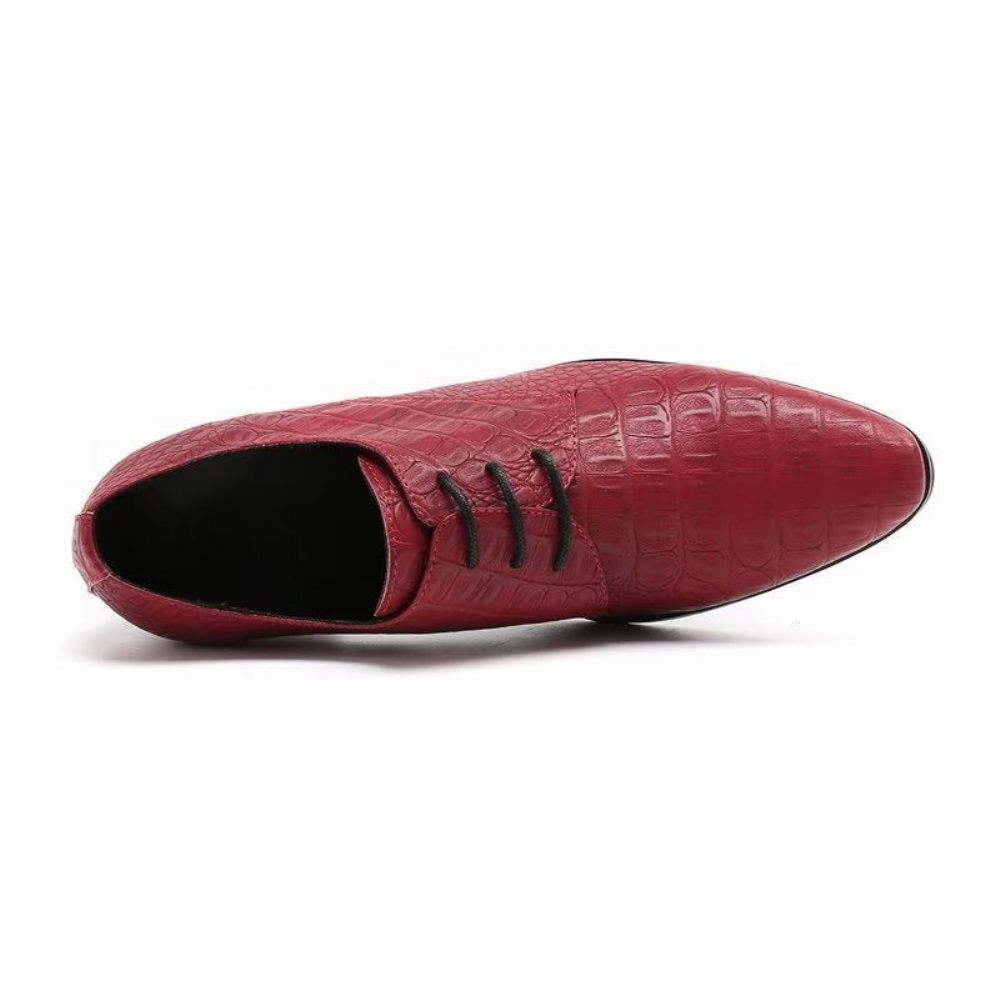 Chaussures Formelles Pour Hommes Habillées Derby Cuir Gaufré Croco Exquis - Rouge