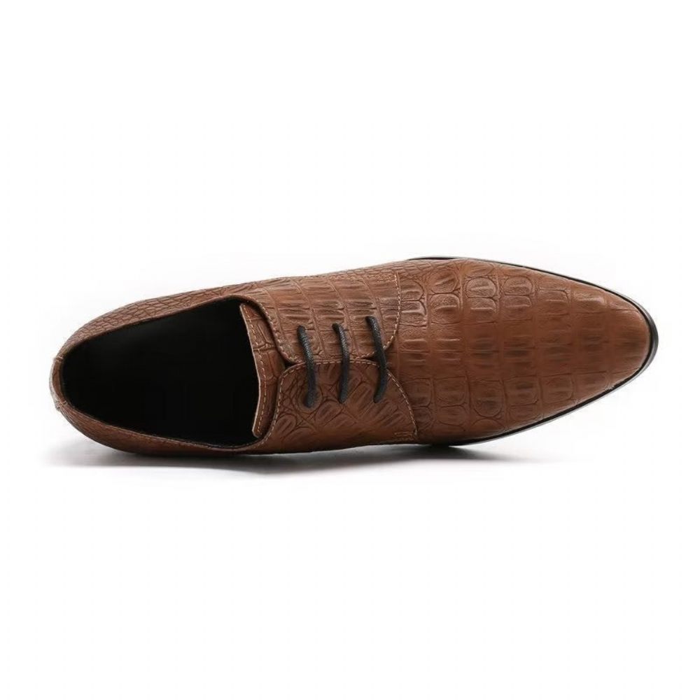 Chaussures Formelles Pour Hommes Habillées Derby Cuir Gaufré Croco Exquis - Café