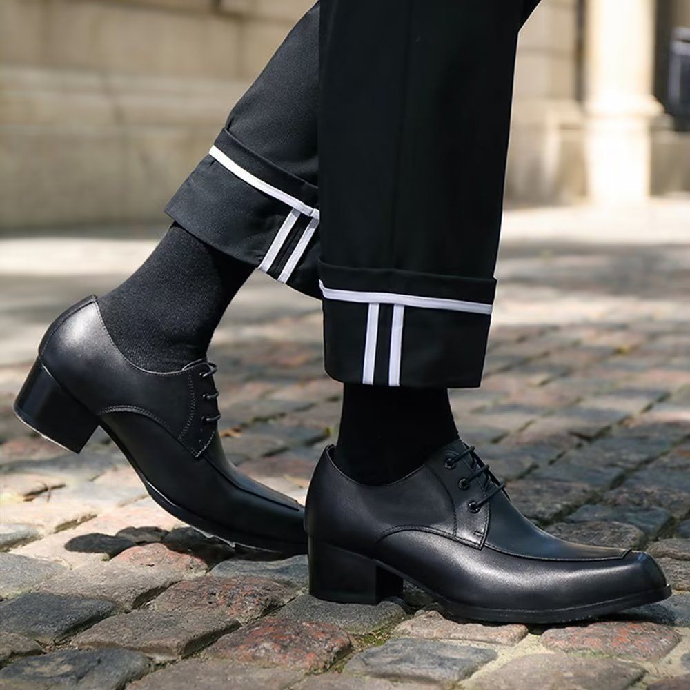 Chaussures Formelles Pour Hommes Habillées Derby Cuir Raffiné À Bout Pointu - Noir