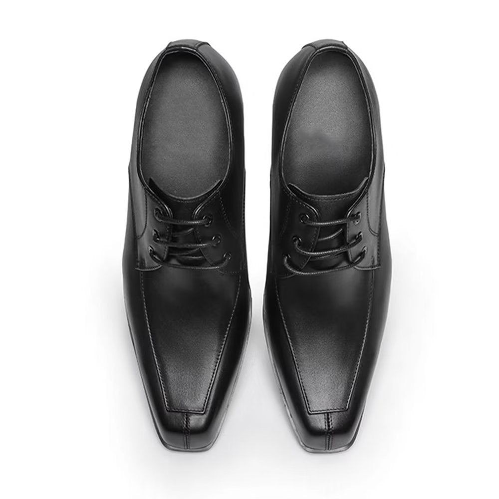 Chaussures Formelles Pour Hommes Habillées Derby Cuir Raffiné À Bout Pointu - Noir