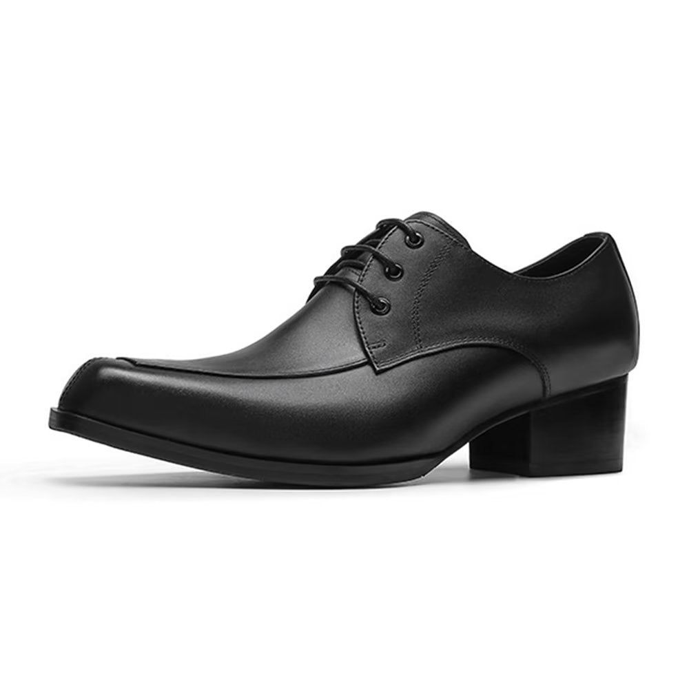 Chaussures Formelles Pour Hommes Habillées Derby Cuir Raffiné À Bout Pointu - Noir