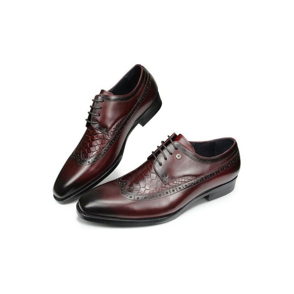 Chaussures Formelles Pour Hommes Habillées Derby Exotiques À Bout Pointu - Rouge