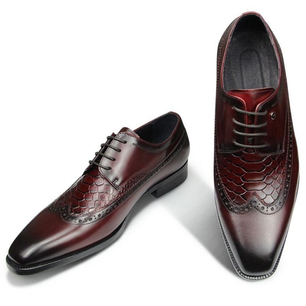 Chaussures Formelles Pour Hommes Habillées Derby Exotiques À Bout Pointu - Rouge