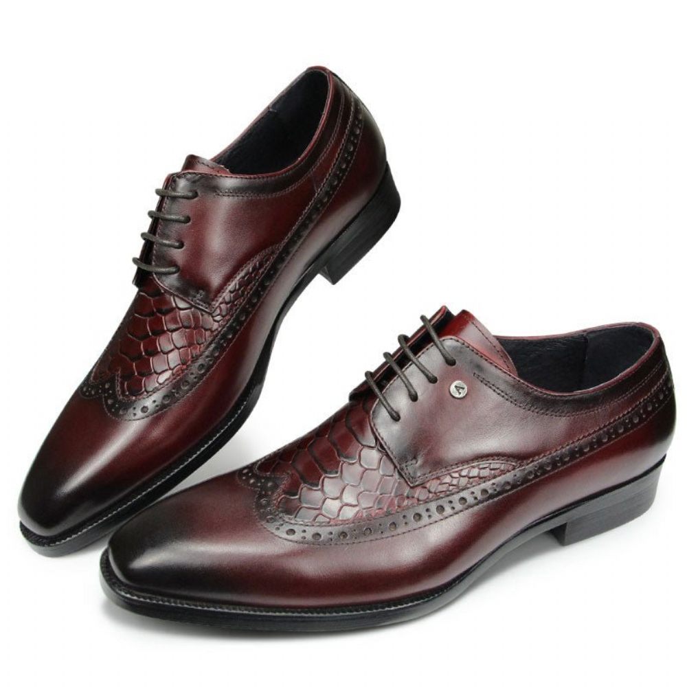 Chaussures Formelles Pour Hommes Habillées Derby Exotiques À Bout Pointu - Rouge