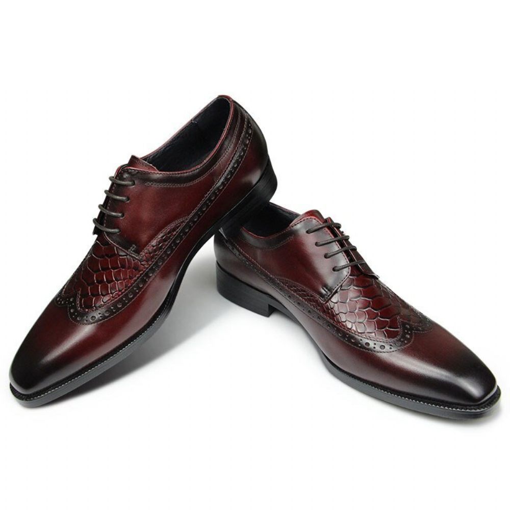 Chaussures Formelles Pour Hommes Habillées Derby Exotiques À Bout Pointu - Rouge