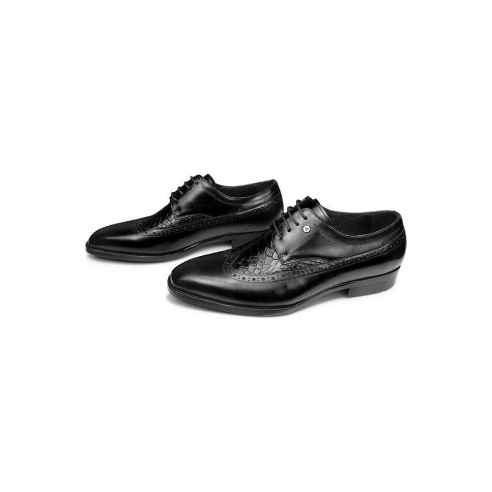 Chaussures Formelles Pour Hommes Habillées Derby Exotiques À Bout Pointu - Noir