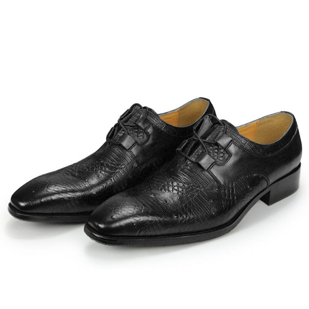 Chaussures Formelles Pour Hommes Habillées Derby À Imprimé Exotique Luxe Exquis - Noir