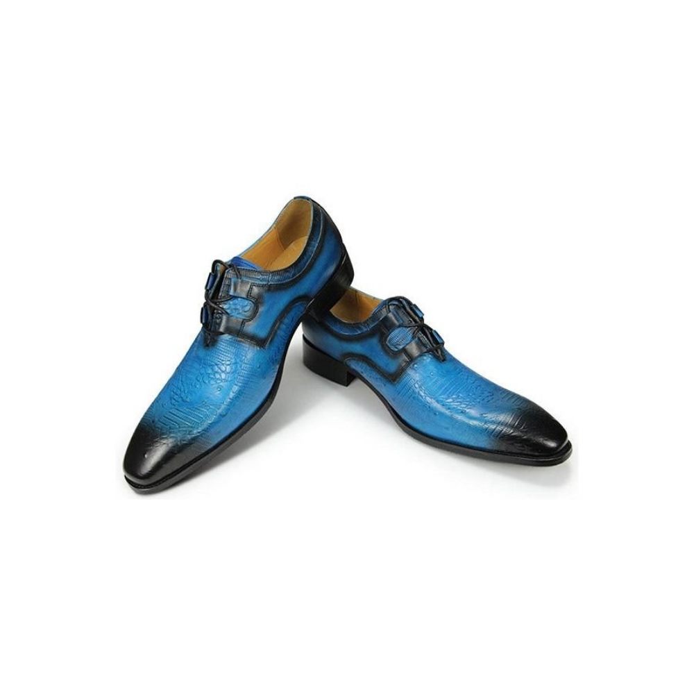 Chaussures Formelles Pour Hommes Habillées Derby À Imprimé Exotique Luxe Exquis - Bleu