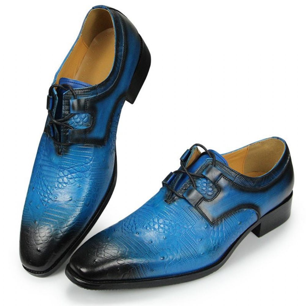 Chaussures Formelles Pour Hommes Habillées Derby À Imprimé Exotique Luxe Exquis - Bleu