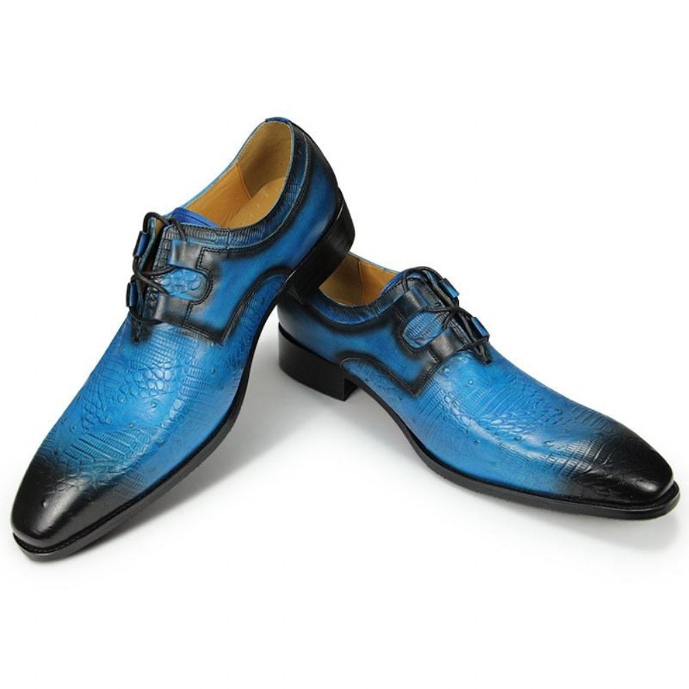 Chaussures Formelles Pour Hommes Habillées Derby À Imprimé Exotique Luxe Exquis - Bleu