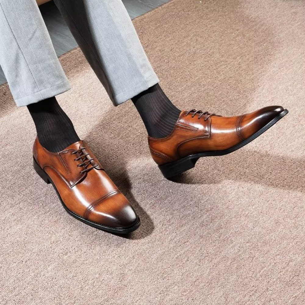 Chaussures Formelles Pour Hommes Habillées Derby À Motif Exquis - Café