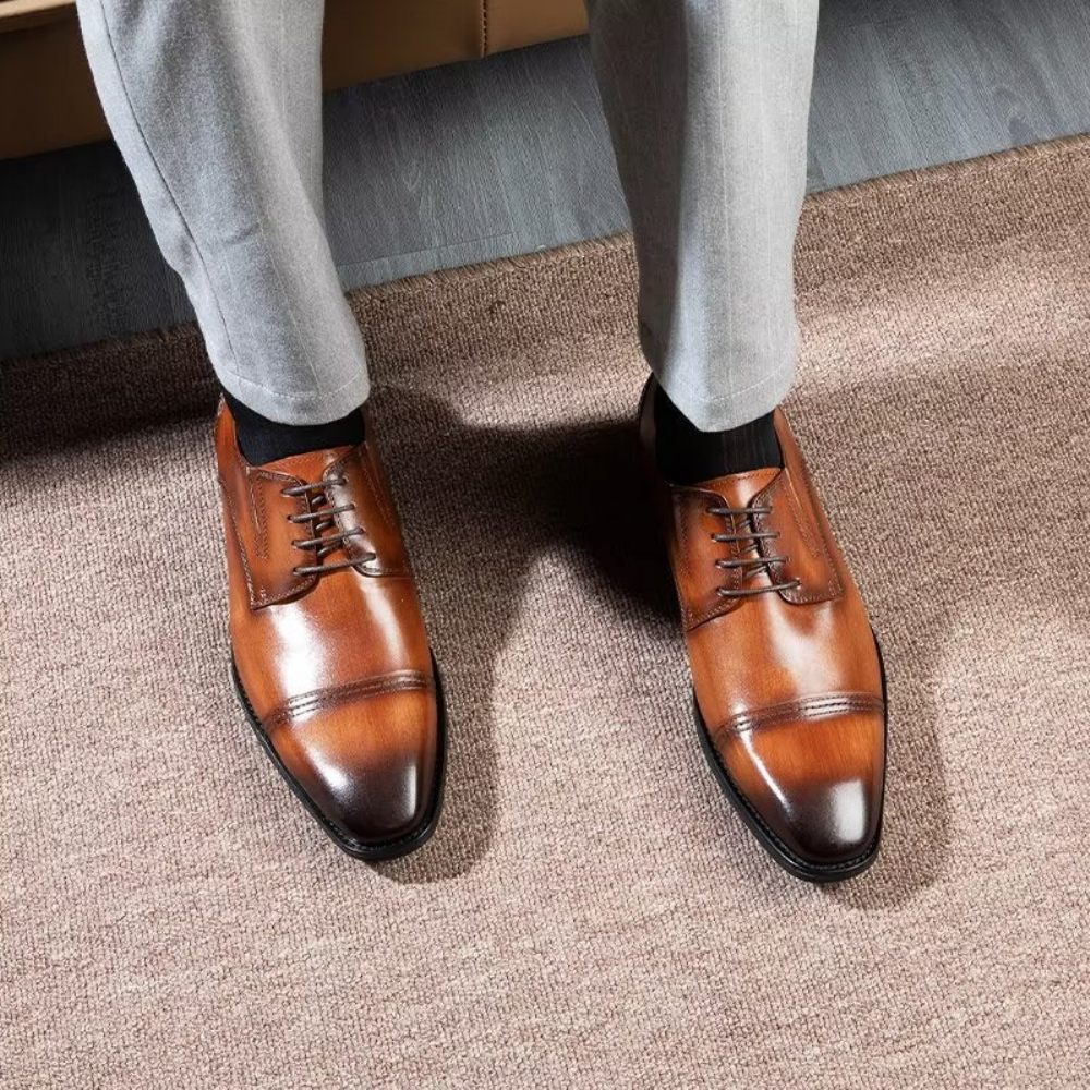 Chaussures Formelles Pour Hommes Habillées Derby À Motif Exquis - Café