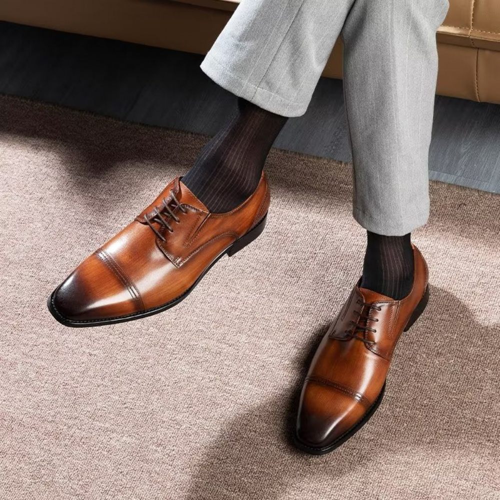 Chaussures Formelles Pour Hommes Habillées Derby À Motif Exquis - Café