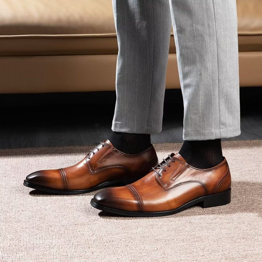 Chaussures Formelles Pour Hommes Habillées Derby À Motif Exquis - Café