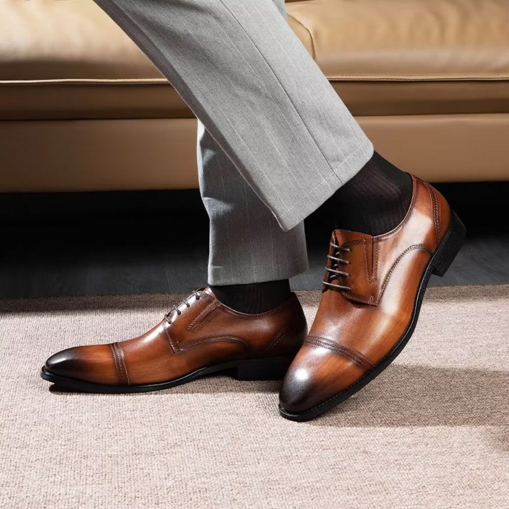 Chaussures Formelles Pour Hommes Habillées Derby À Motif Exquis - Café