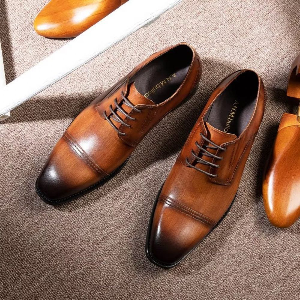 Chaussures Formelles Pour Hommes Habillées Derby À Motif Exquis - Café