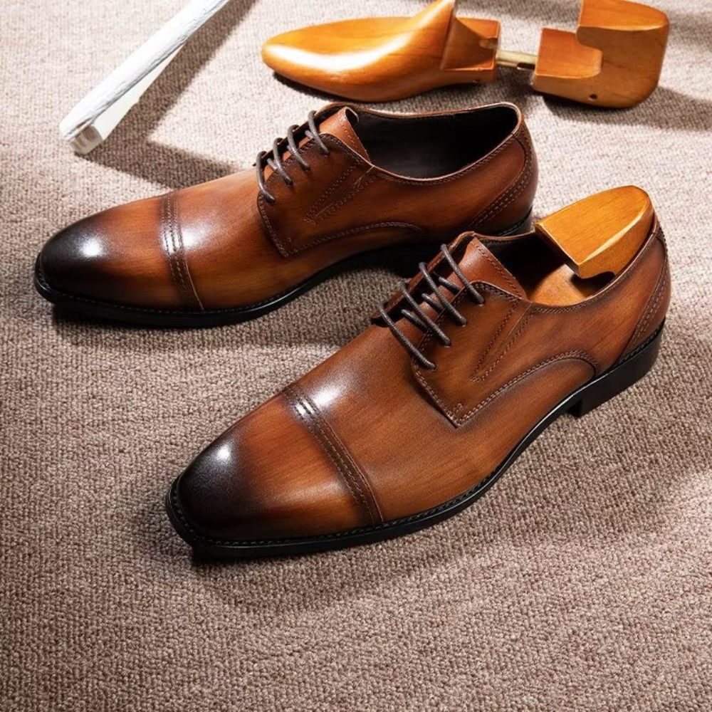 Chaussures Formelles Pour Hommes Habillées Derby À Motif Exquis - Café