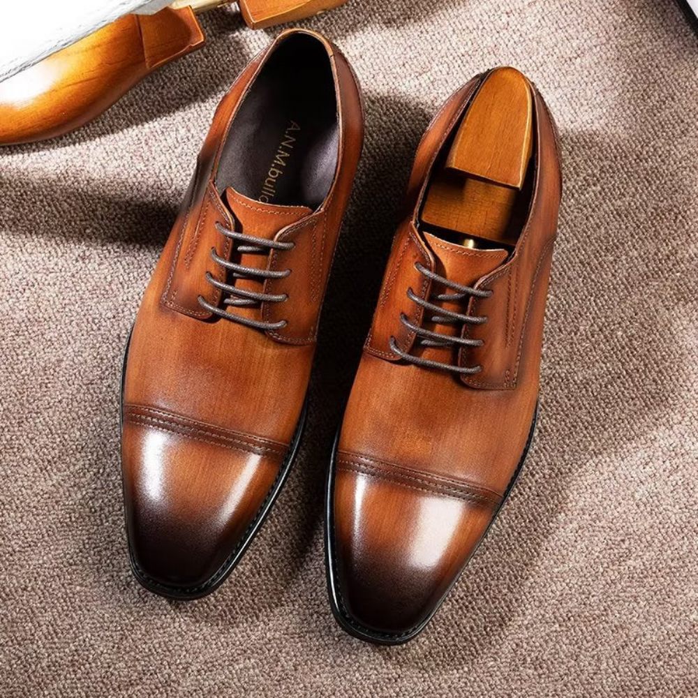 Chaussures Formelles Pour Hommes Habillées Derby À Motif Exquis - Café