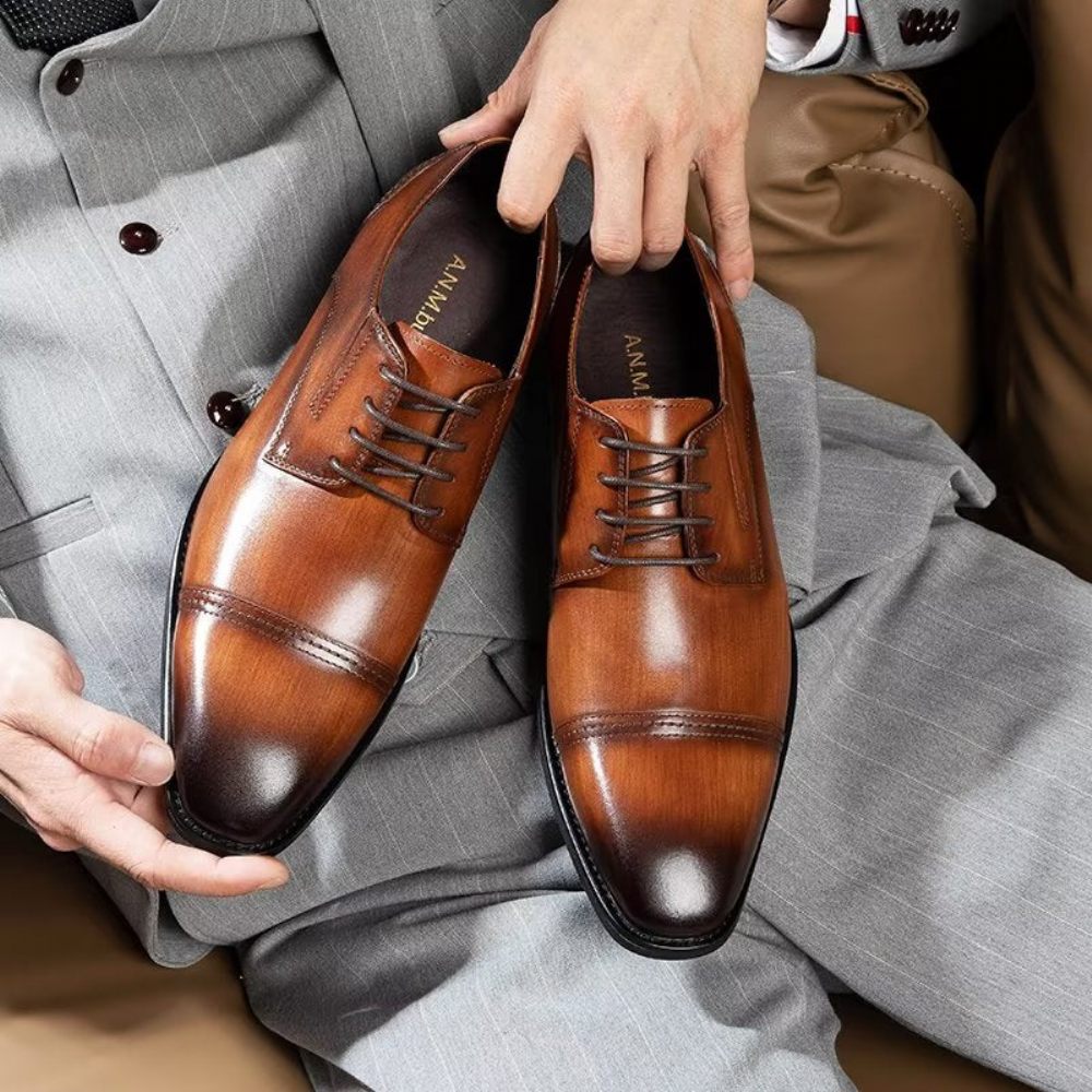 Chaussures Formelles Pour Hommes Habillées Derby À Motif Exquis - Café