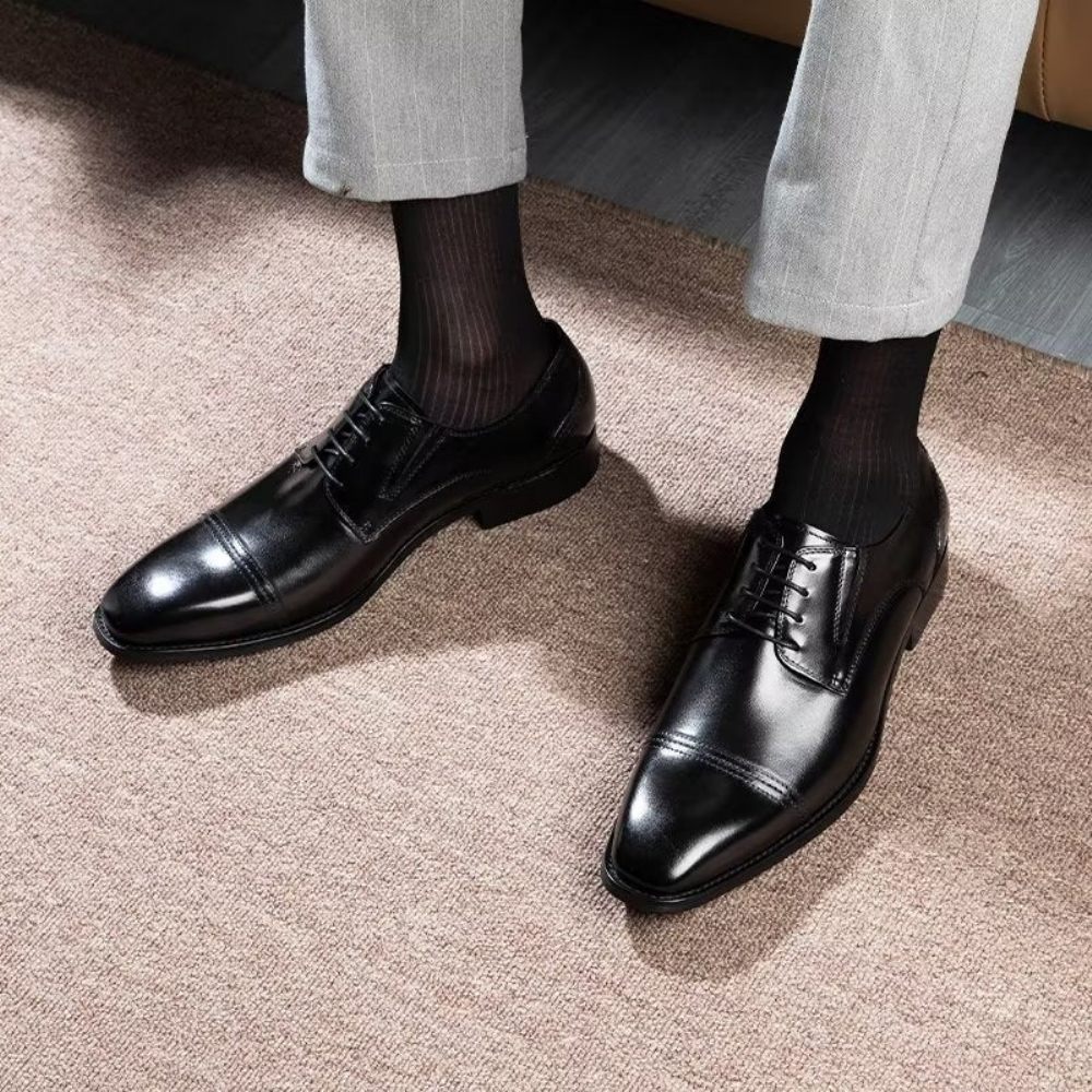 Chaussures Formelles Pour Hommes Habillées Derby À Motif Exquis - Noir