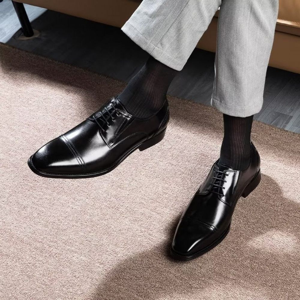 Chaussures Formelles Pour Hommes Habillées Derby À Motif Exquis - Noir