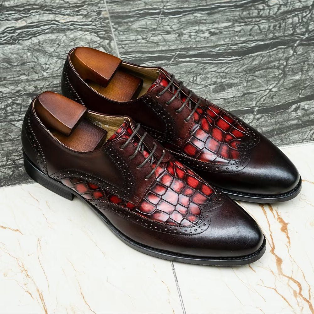 Chaussures Formelles Pour Hommes Habillées Derby À Texture Croco Exquises - Rouge