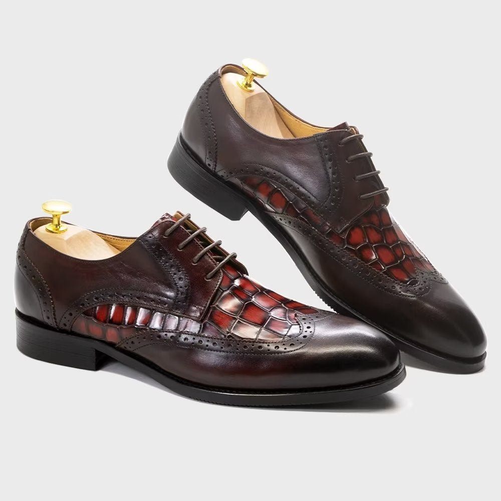 Chaussures Formelles Pour Hommes Habillées Derby À Texture Croco Exquises - Rouge