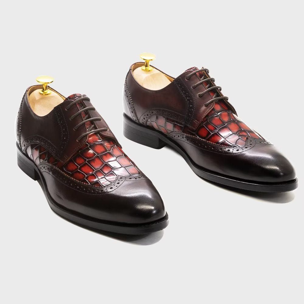 Chaussures Formelles Pour Hommes Habillées Derby À Texture Croco Exquises - Rouge