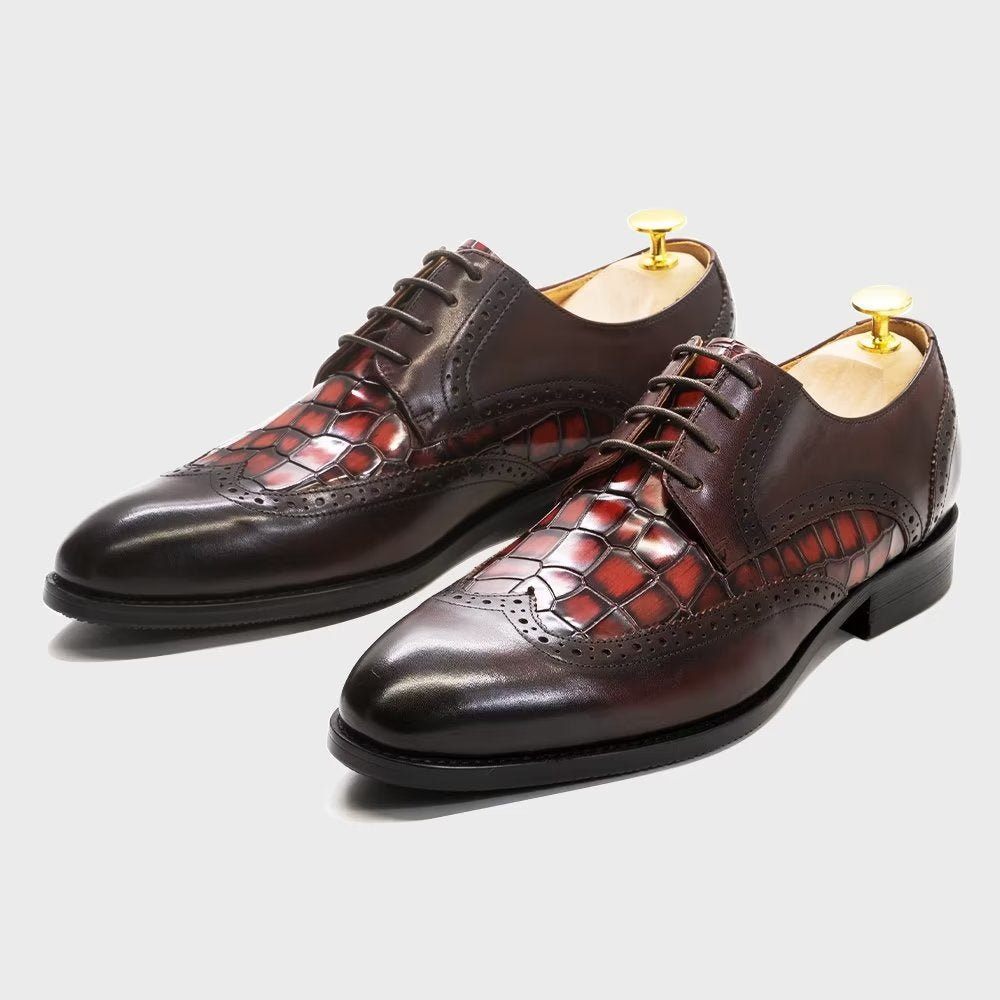 Chaussures Formelles Pour Hommes Habillées Derby À Texture Croco Exquises - Rouge