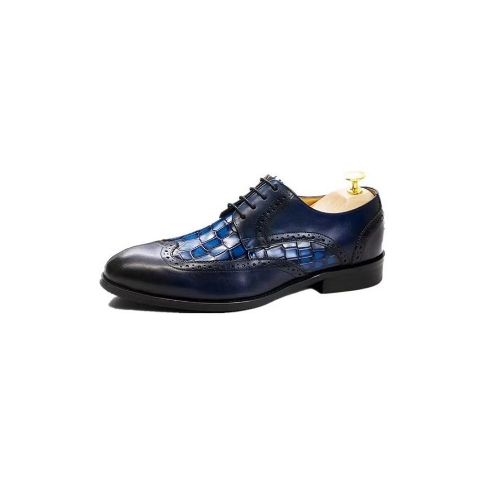 Chaussures Formelles Pour Hommes Habillées Derby À Texture Croco Exquises - Bleu