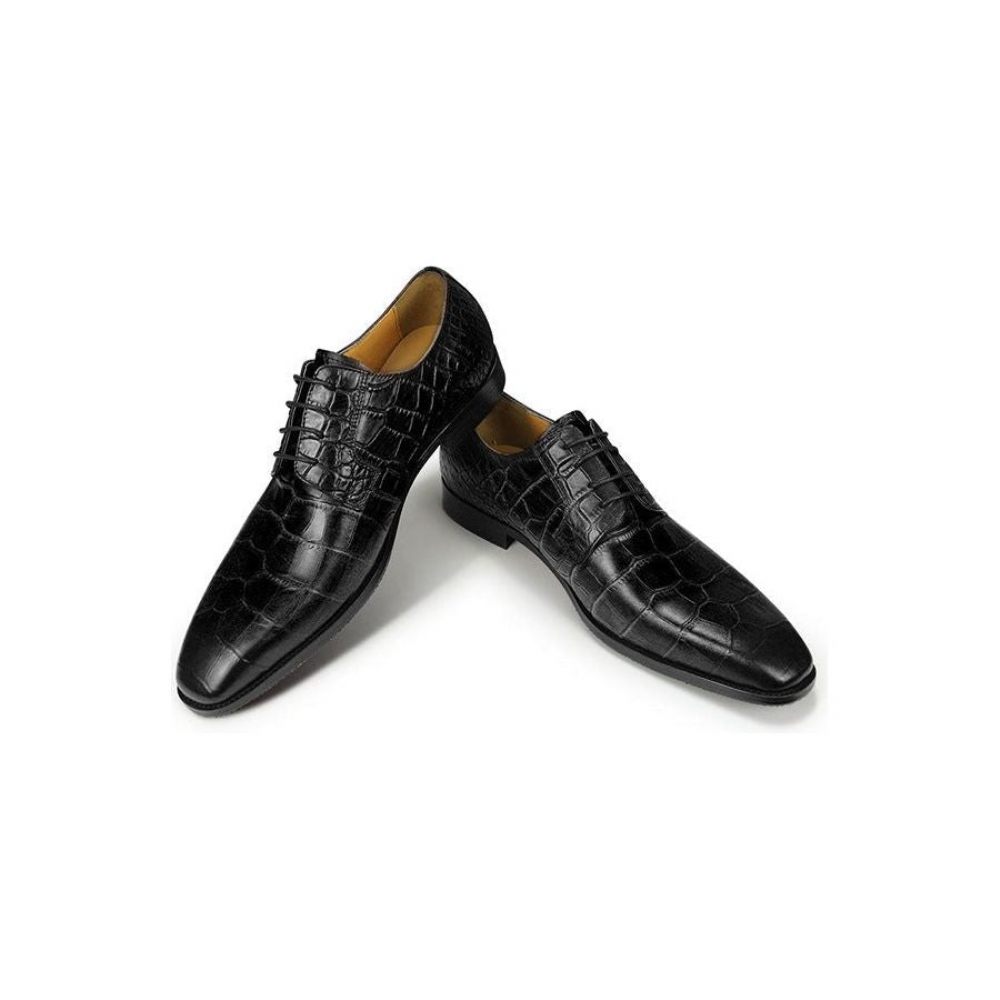 Chaussures Formelles Pour Hommes Habillées Derby À Texture Crocodile Bout Pointu - Noir