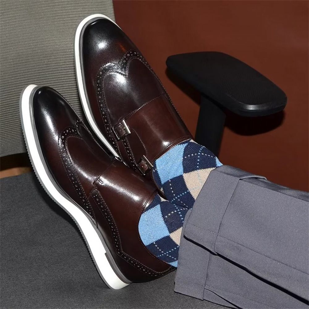 Chaussures Formelles Pour Hommes Habillées Élégantes À Boucle Classique - Café